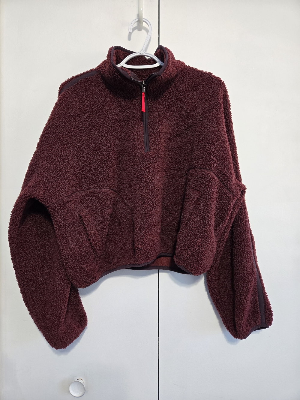 Old Navy Burgundy Sherpa Teddy Fleece Cropped Quarter Zip Pullover M